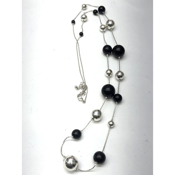 Vintage black and silver beaded chain necklace - Picture 1 of 4